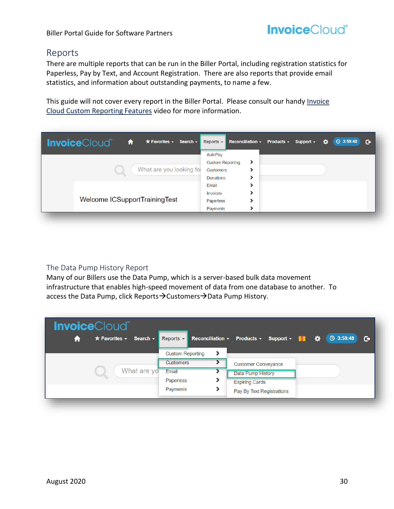 Excerpt page five: Data Pump reporting documentation.