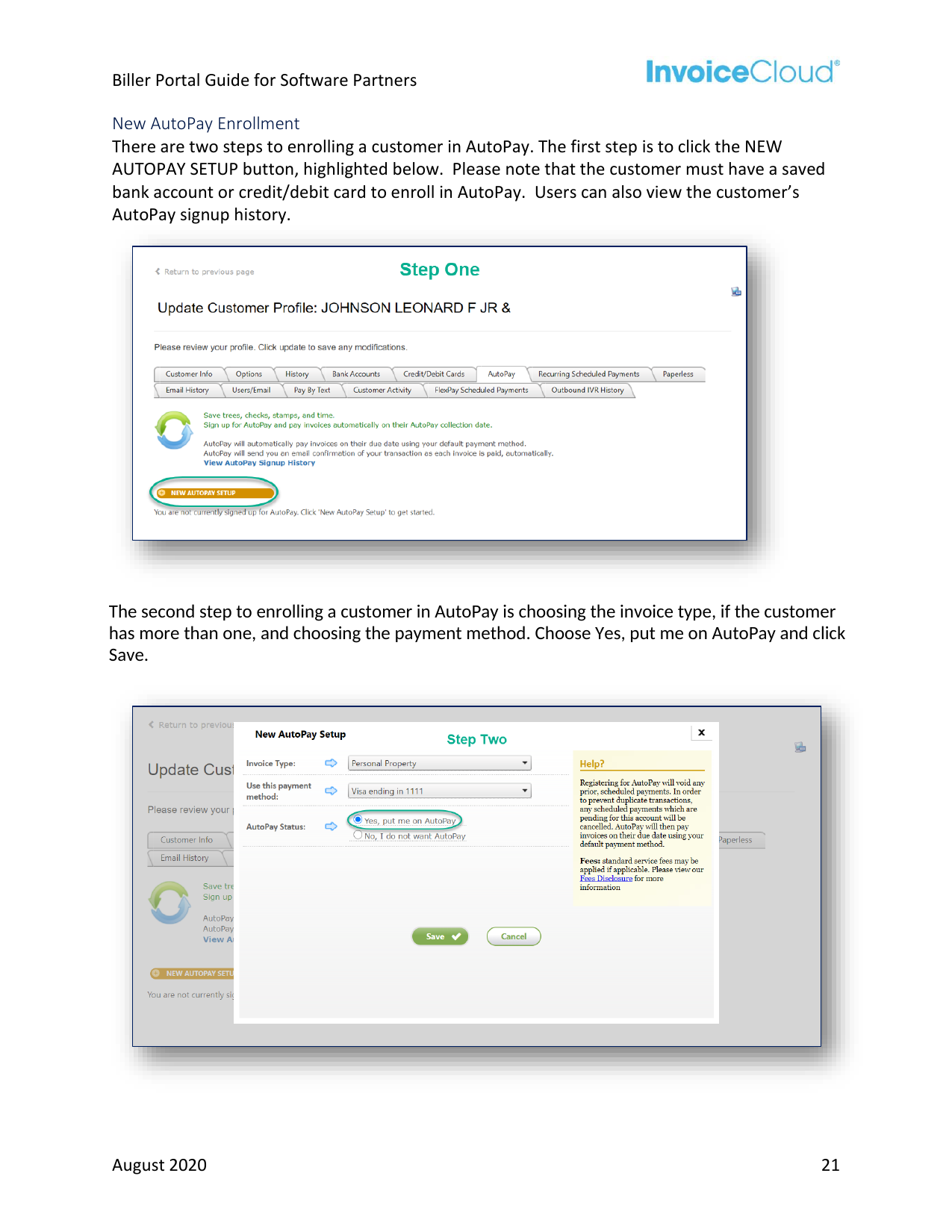 Excerpt page four: step-by-step AutoPay enrollment guidance.