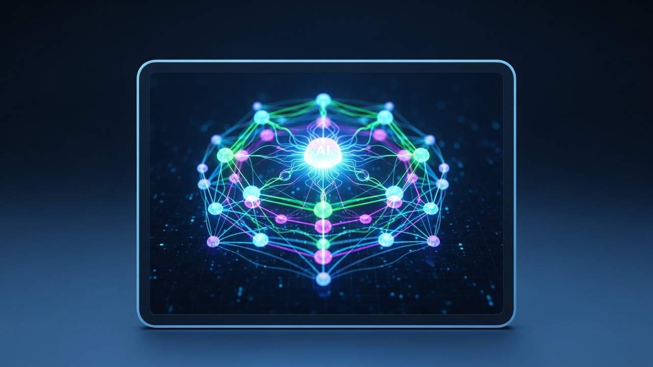 Opening cover image from the Ethical and Inclusive AI in Online Course Design course, showing a glowing AI network on a tablet